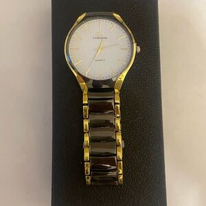 Mens Two-Tone Quartz Watch | Gold & Black Dress Style